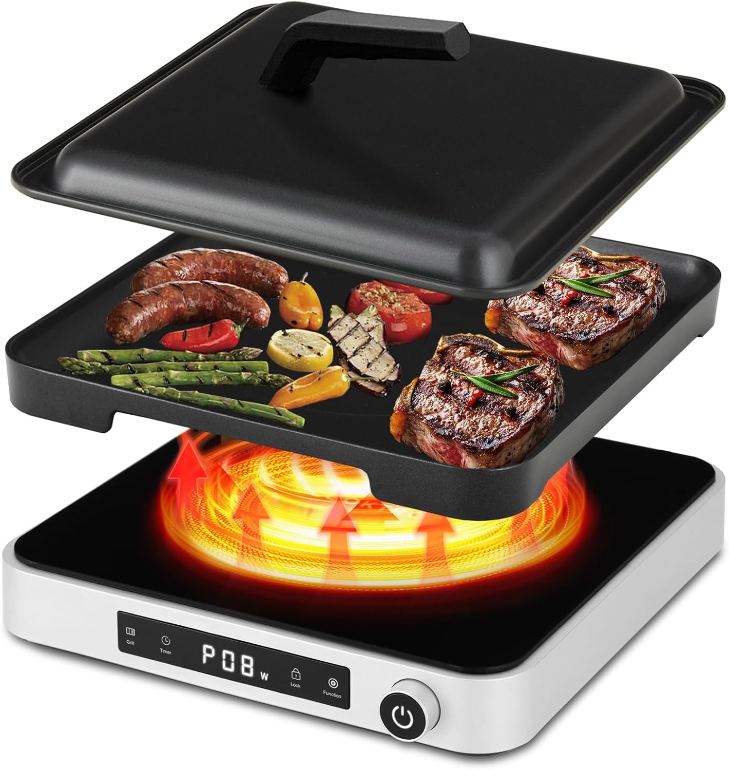 COOKTRON 2-in-1 single burner induction cooktop with removable nonstick grill pan